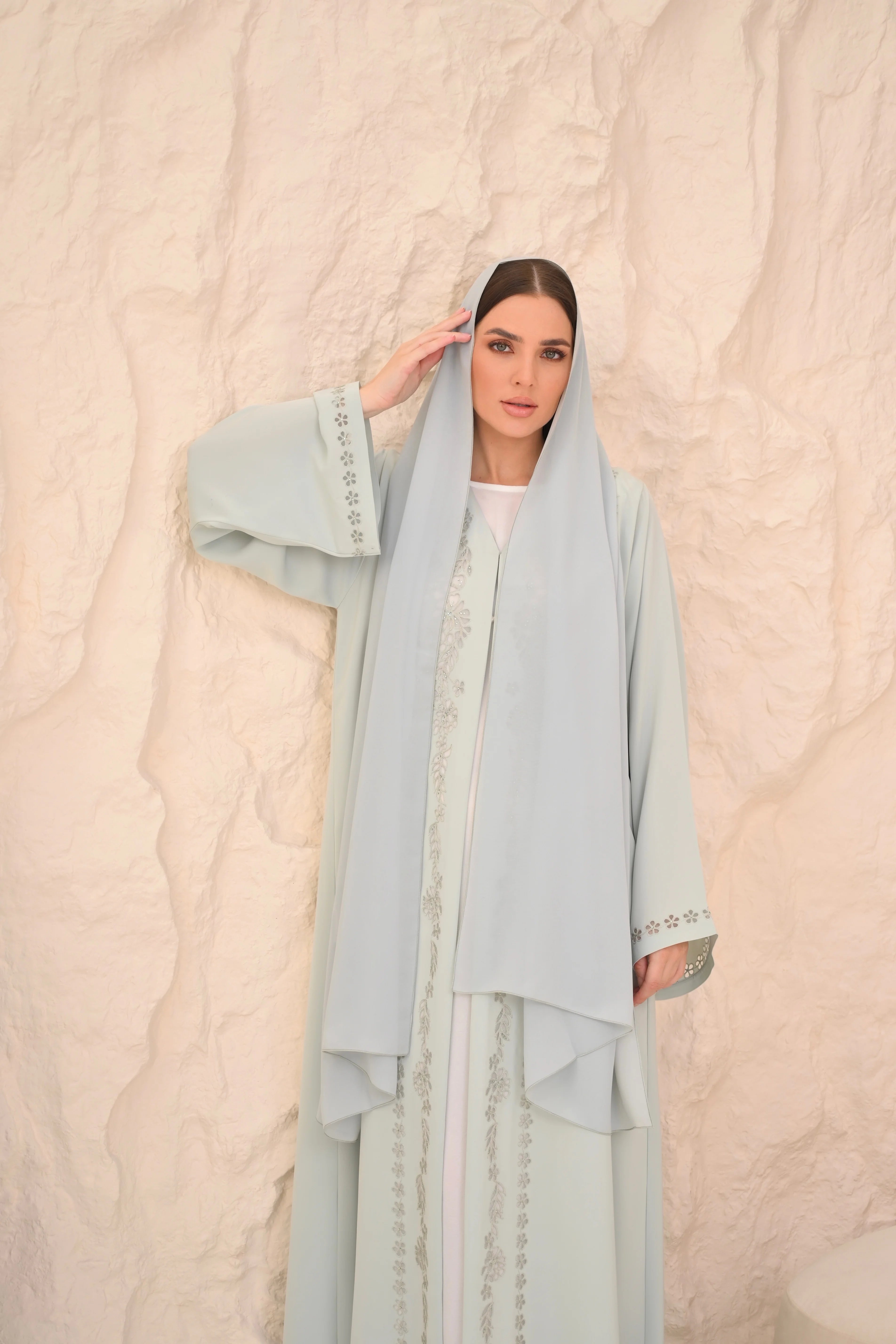Full length mint green abaya occasions wear — Al Anood UAE new arrivals