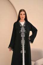 Hand-embroidered sleeves black Nida abaya — Al Anood luxury collection