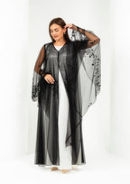 Black Sada Toor butterfly wedding abaya with floral beading and crystal — Al Anood UAE