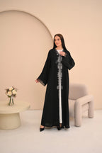 Black abaya neckline embroidery close-up 