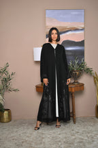 Luxury black Emirati abaya with embroidered details