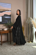 Luxury black abaya with side embroidery and crystal embellishments