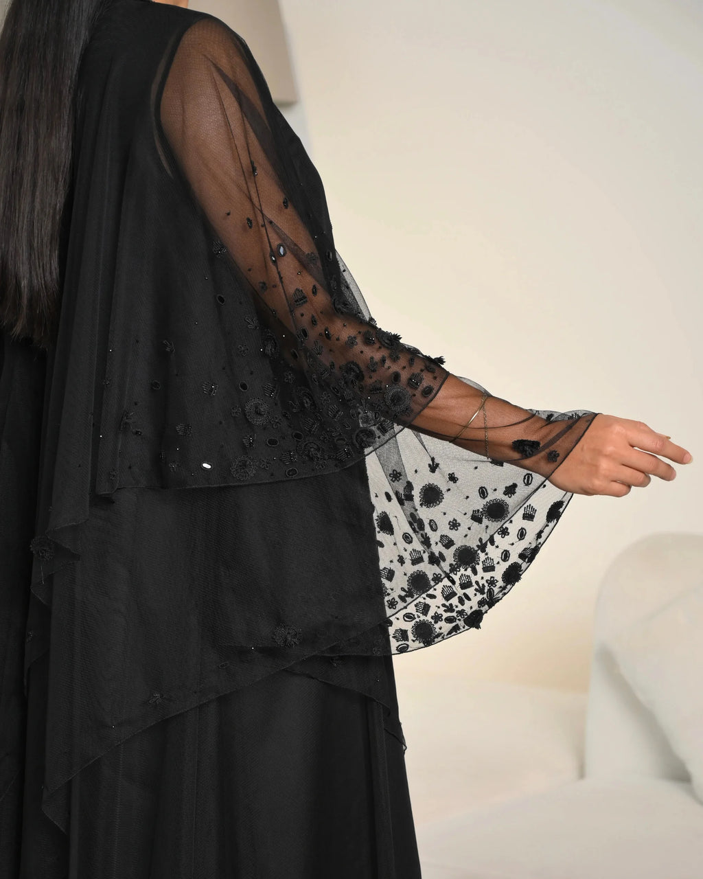 Designer wedding abaya with flowing silhouette