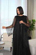 Luxury Emirati Sada Toor abaya with crystal embellishments and elegant handwork design