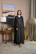 Elegant occasion abaya with soft chiffon fabric and embroidered sleeves