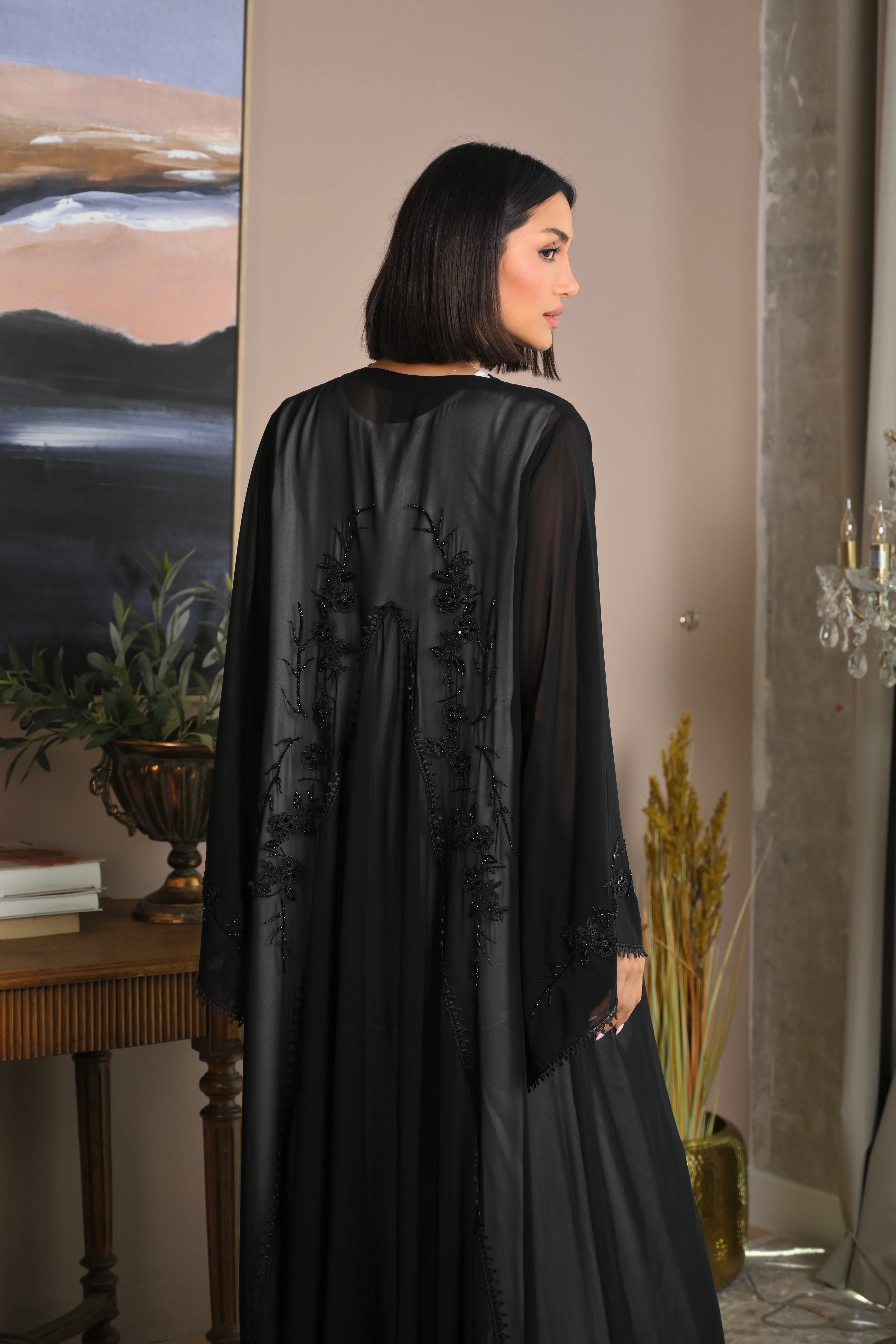 Luxury Gulf style wedding abaya with refined embroidery work