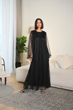 Elegant black wedding abaya with embroidered sleeves