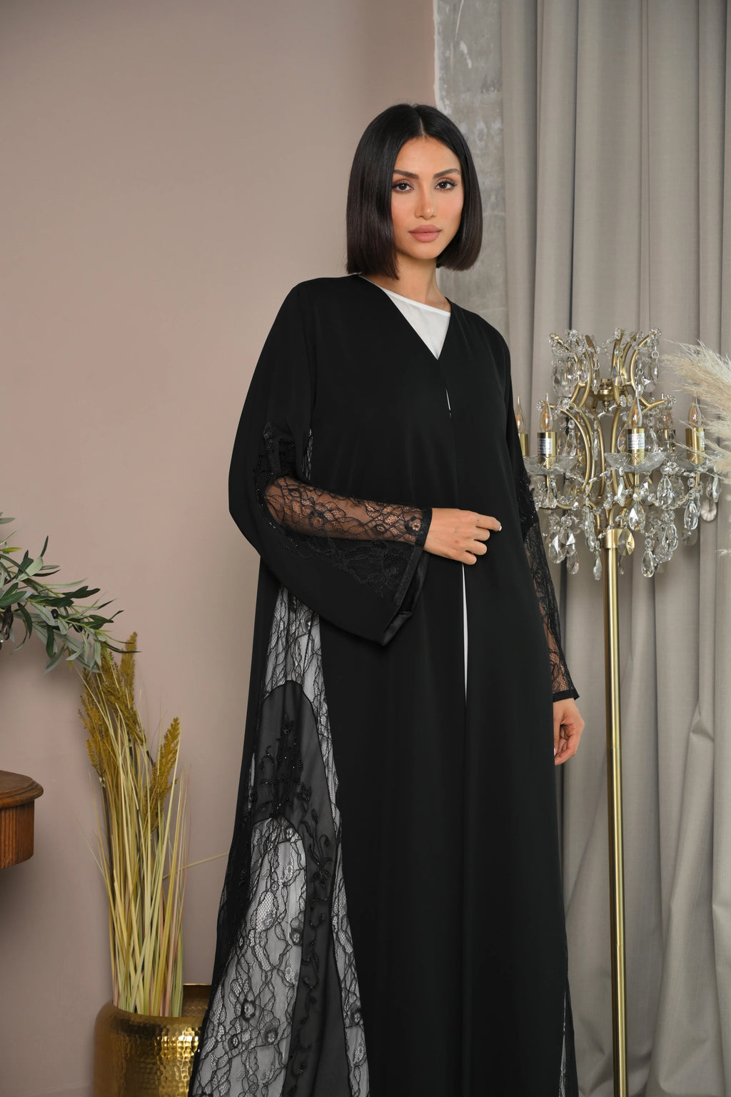 Luxury black Nida abaya with handwork embroidery