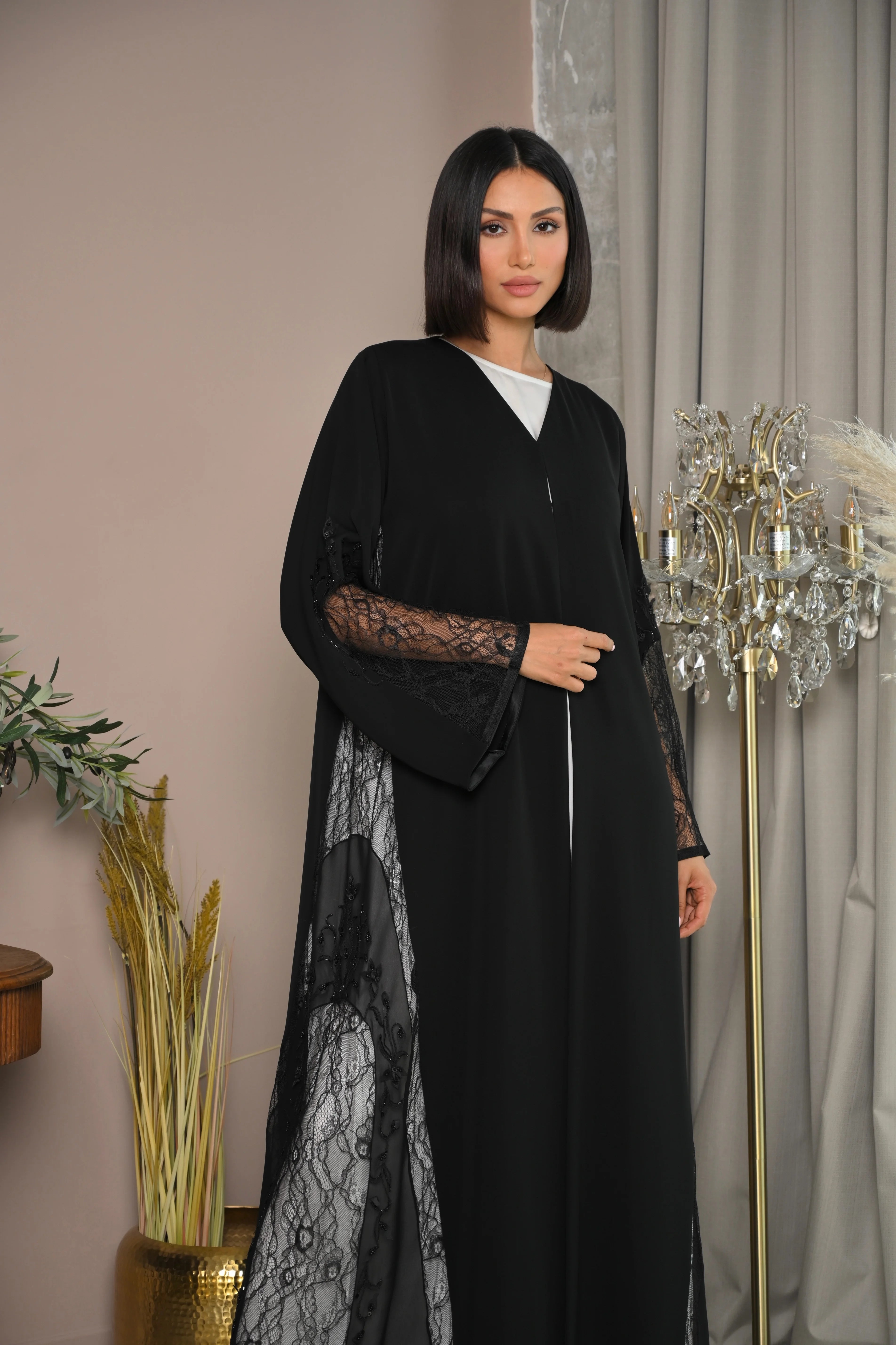 Luxury black Nida abaya with handwork embroidery