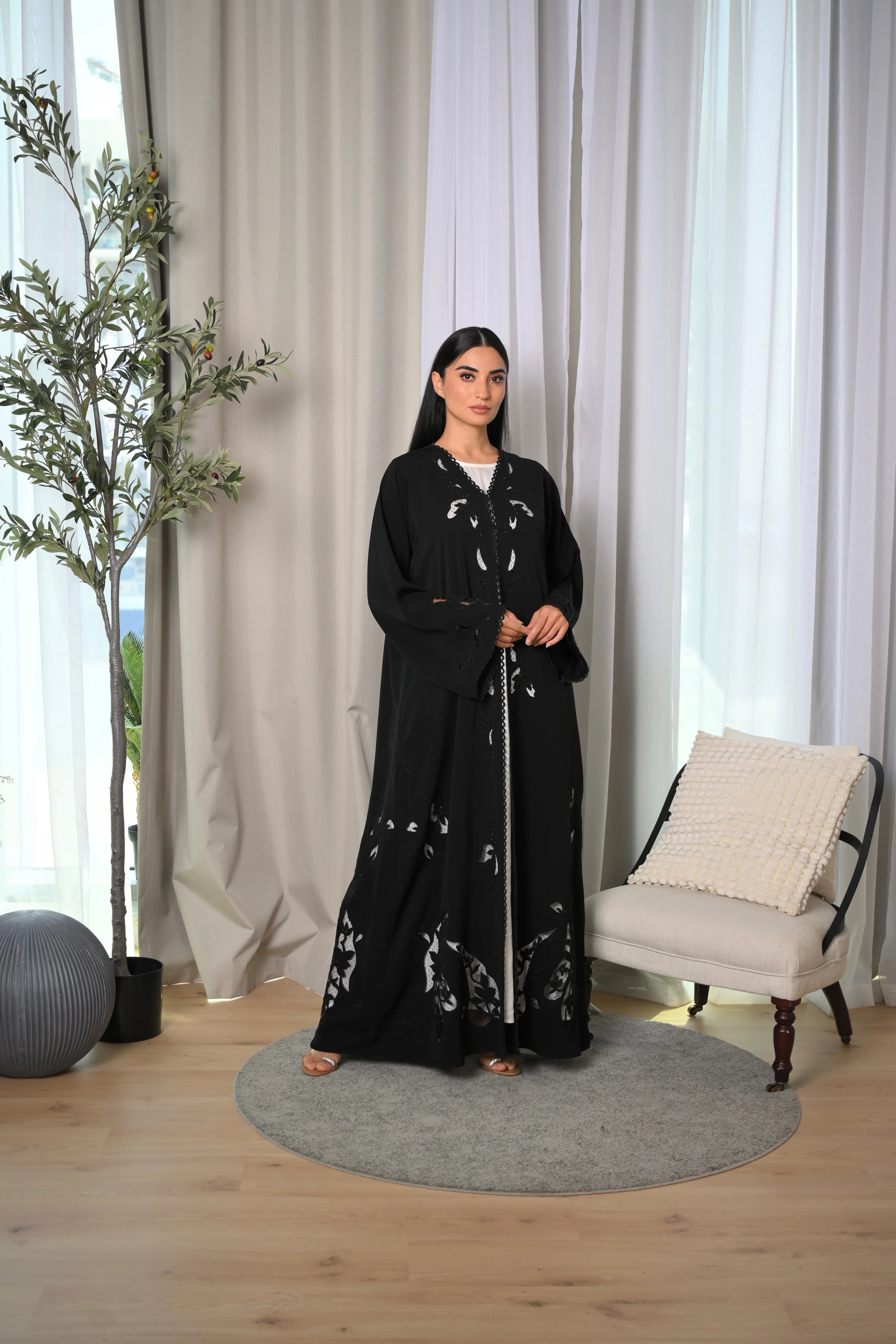Elegant Emirati abaya with Dori embellishments