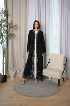 Luxury Emirati black abaya with embroidery on sleeves and front
