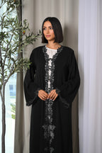 Black Nida abaya with Aari embroidery and luxury handwork