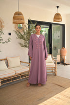 Colored Emirati abaya with elegant hand embroidery on chest and sleeves