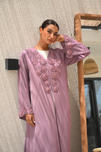 Colored Emirati abaya with elegant hand embroidery on chest and sleeves