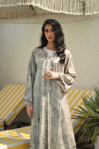 Luxury tie-dye Emirati abaya with laser cut details and Dori embroidery