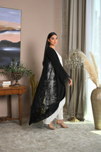 Luxury VIP black abaya with floral laser embroidery and elegant handwork details on sleeves and sides