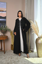 Elegant black abaya with picoting details