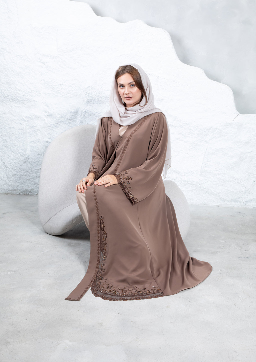 Close up embroidery and handwork detail on abaya