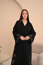Crystal detail on black Nida abaya — Al Anood UAE new arrivals