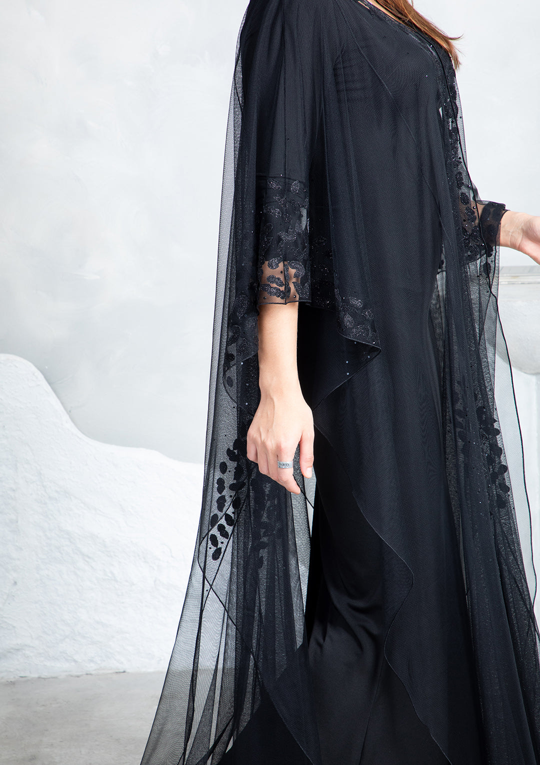 Emirati abaya elegant design with sheer layers