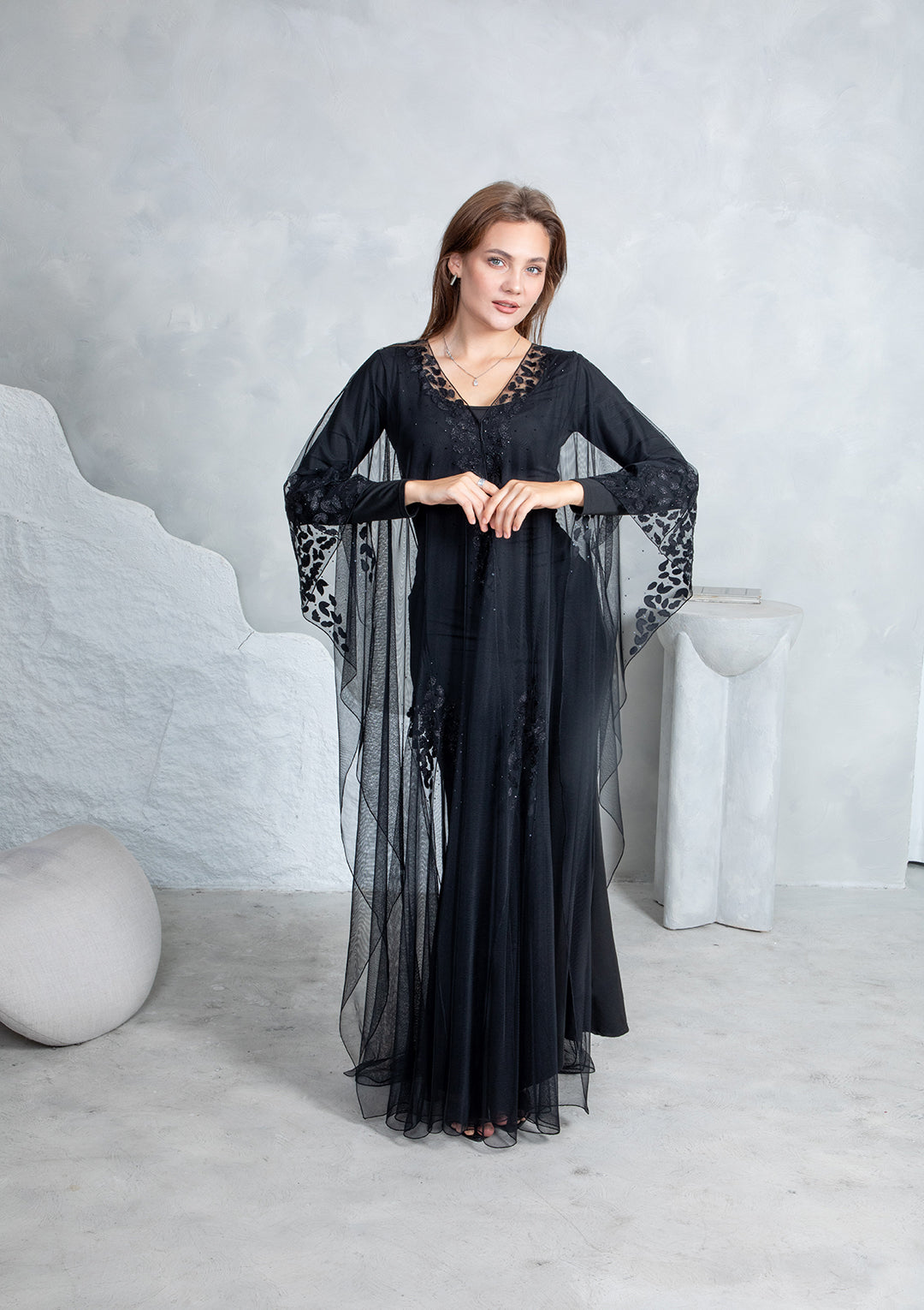Emirati abaya elegant design with sheer layers