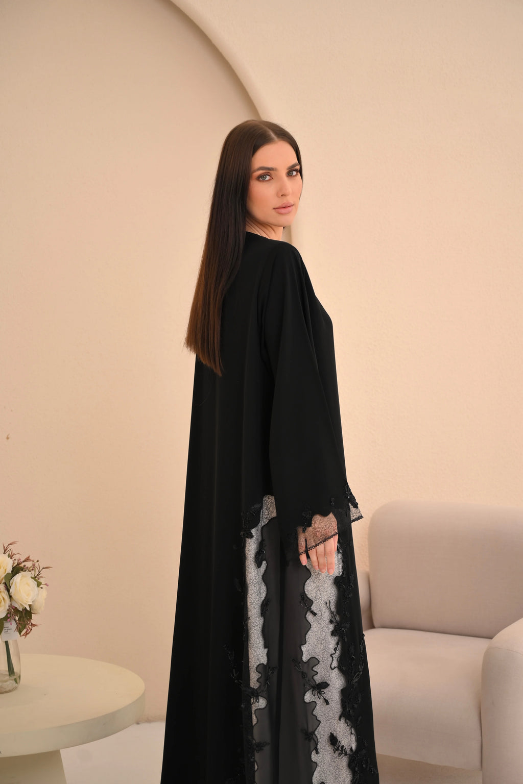 Full length black VIP abaya formal occasions — Al Anood UAE new arrivals