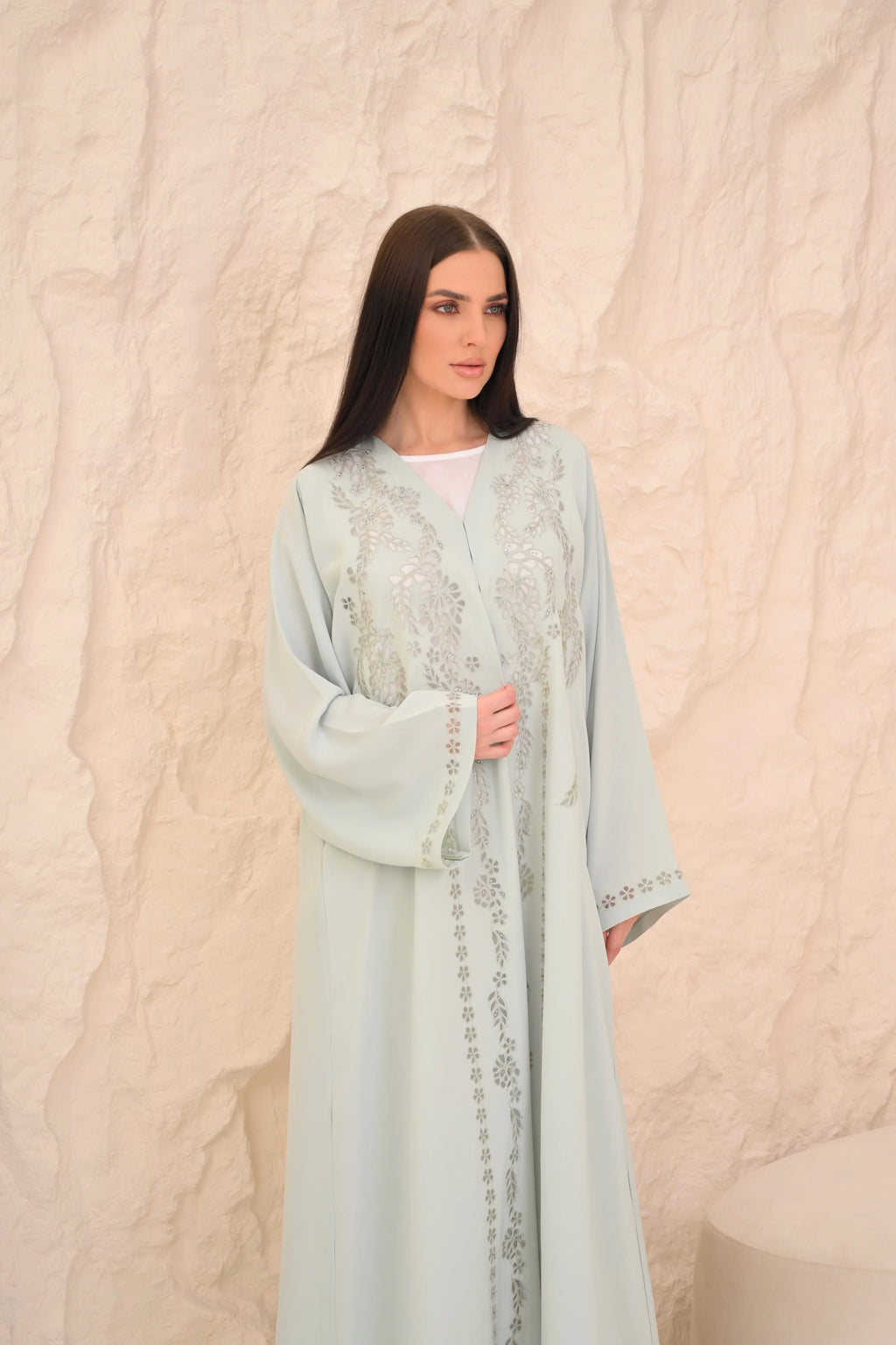 Full length mint green abaya occasions wear — Al Anood UAE new arrivals
