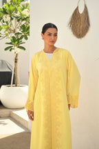 Luxury Yellow Abaya with Laser Cut Embroidery