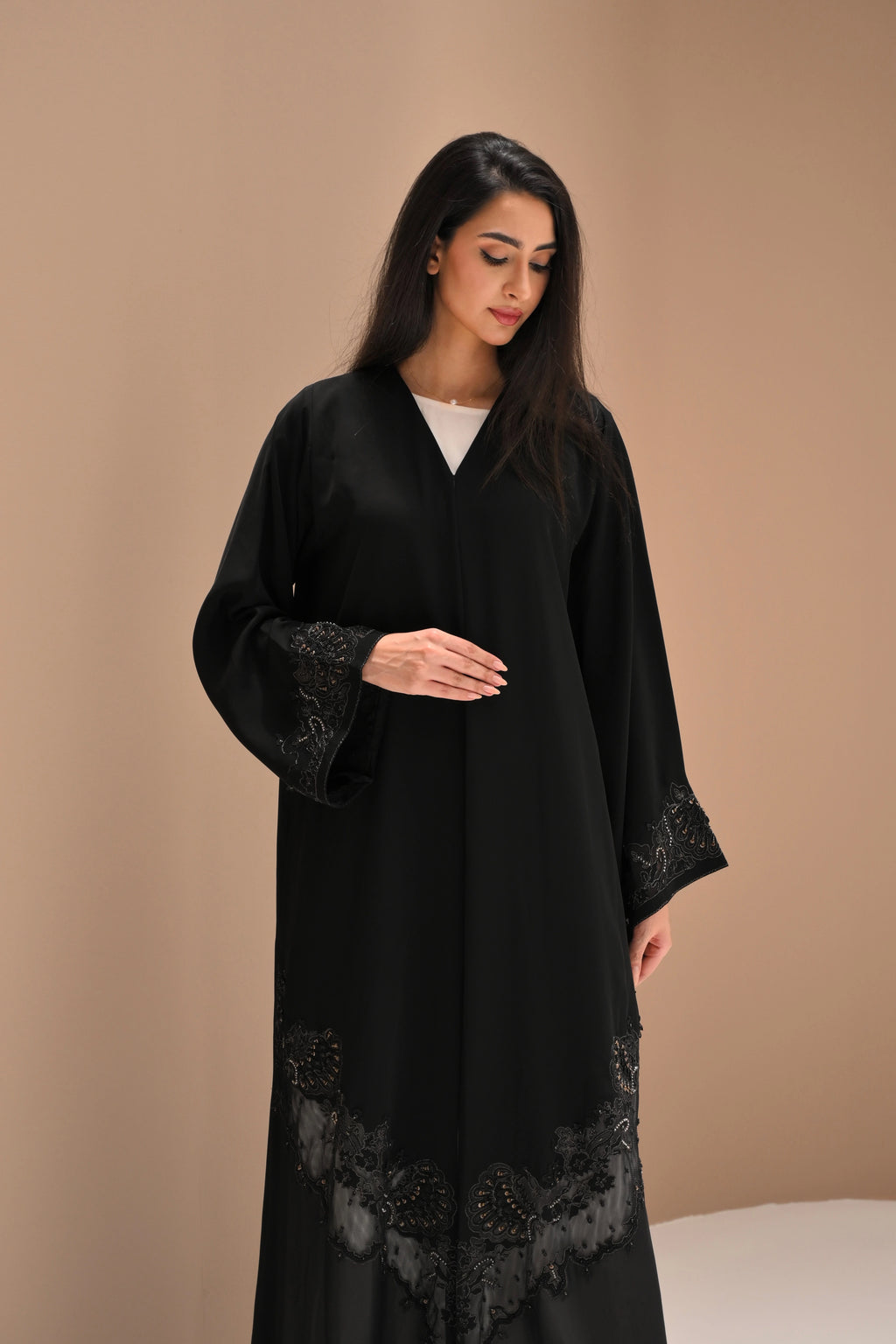 Luxury Nida Abaya with Laser Cut & Hand Embroidery