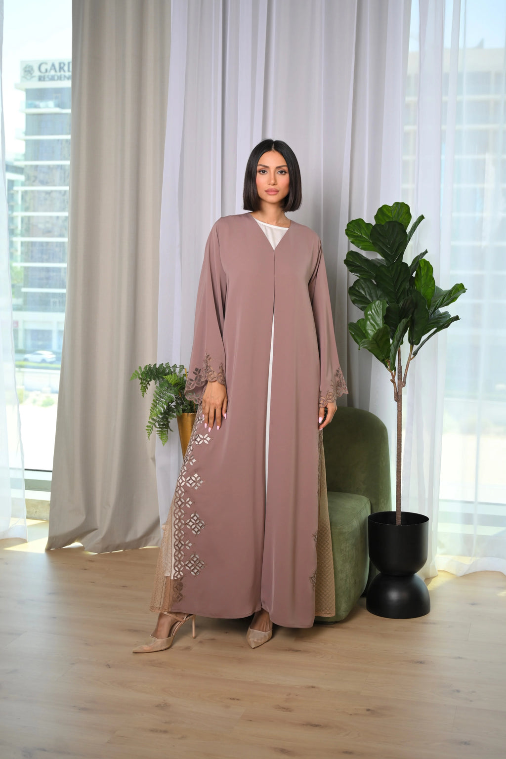 VIP Laser Cut Abaya with Aari & Crystal Work