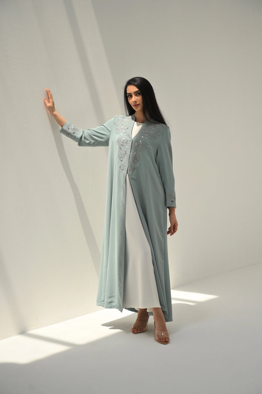 Tiffany Blue Nida Embroidered Abaya