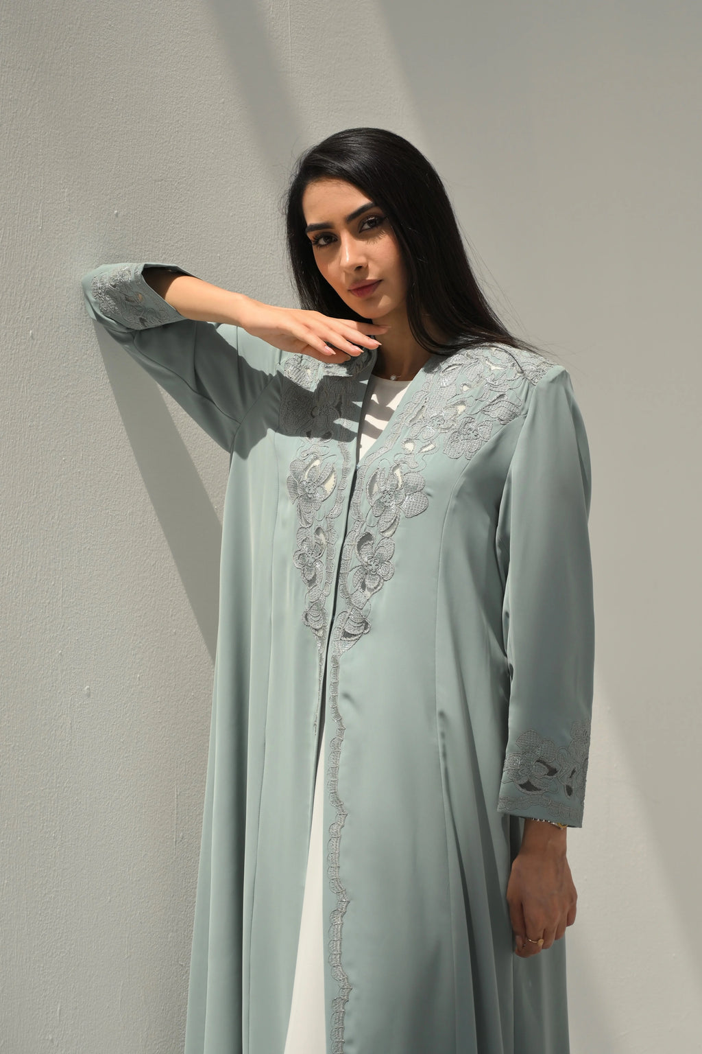 Tiffany Blue Nida Embroidered Abaya