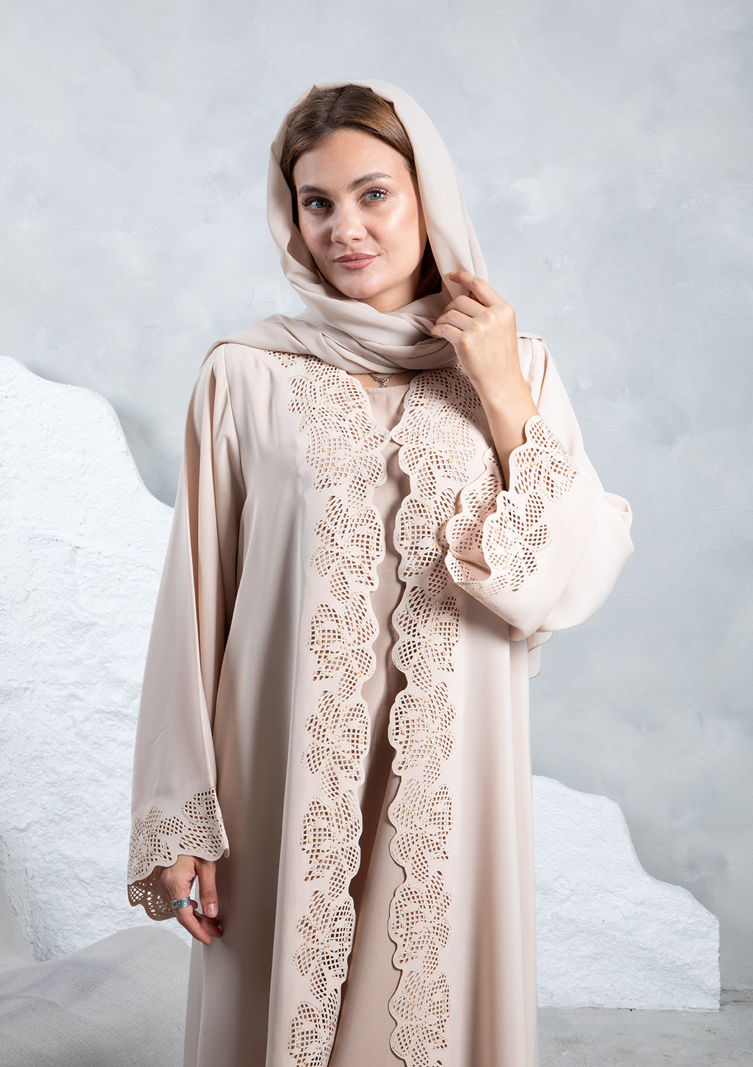 Lightweight daily abaya with crystal embellishments