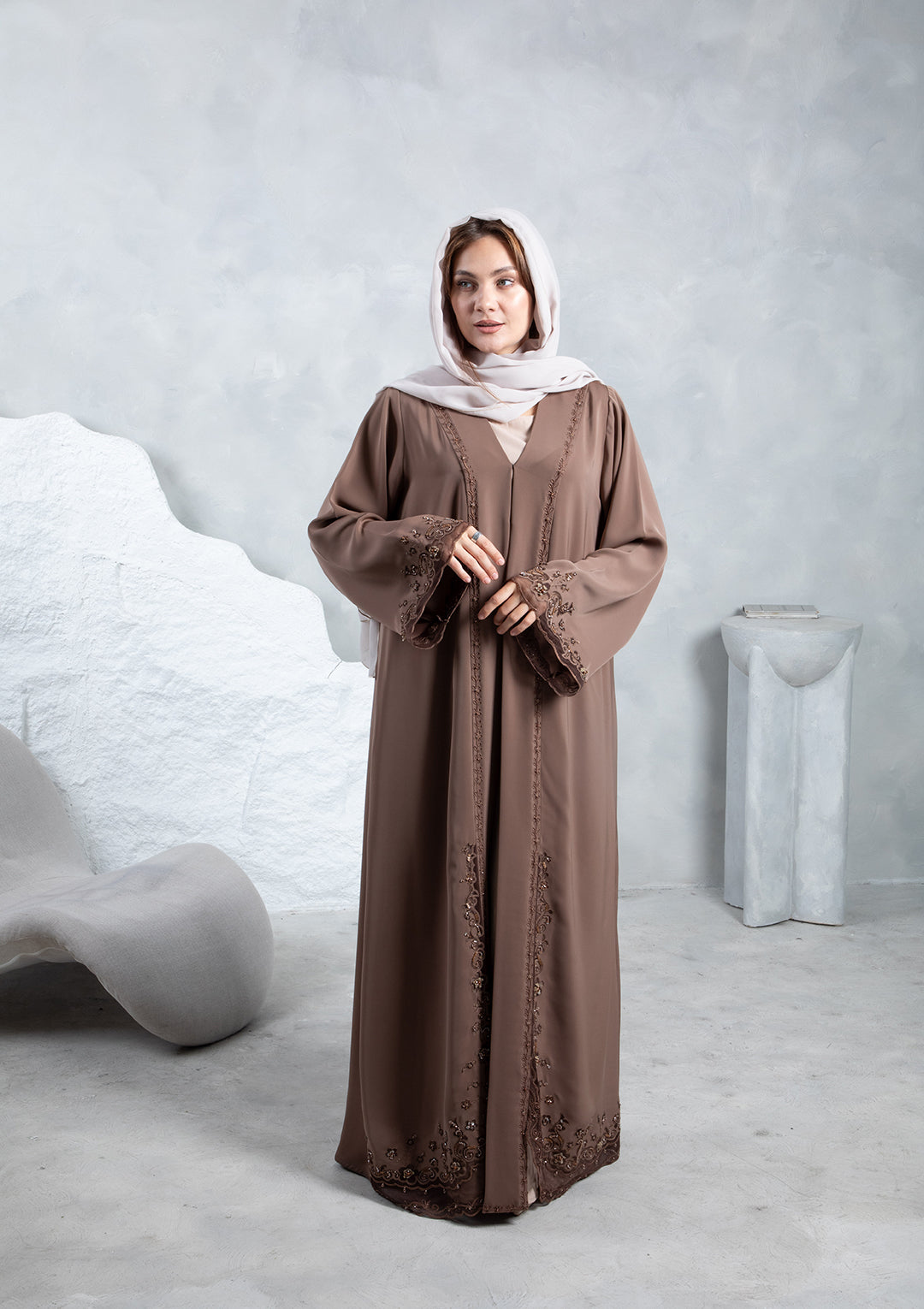 Luxury abaya with aari handwork and laser cut embroidery