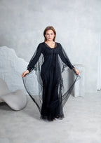 Luxury wedding abaya with 3D leaf laser cut and crystals