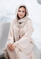 Nude color abaya with floral laser cut design and crystals
