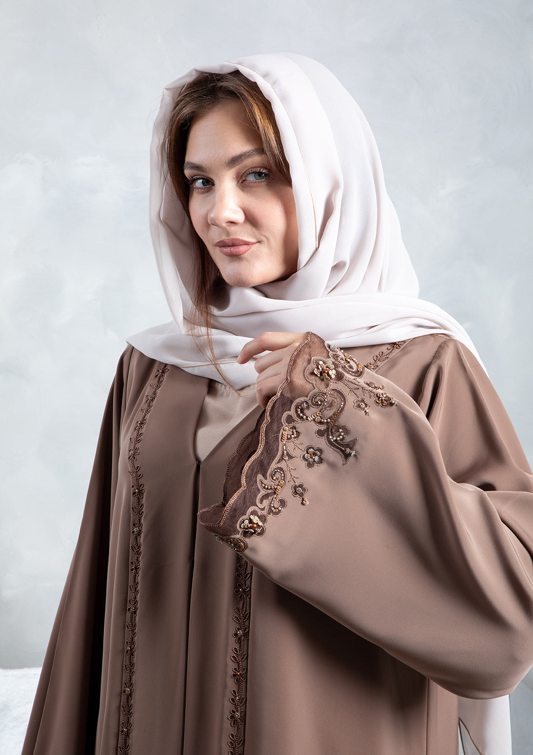 Premium nida fabric abaya with handcrafted embellishments