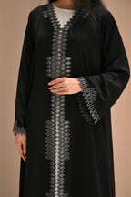 Ready made black Nida abaya with silver computer embroidery by Al Anood