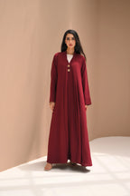 Royal burgundy nida fabric abaya for women with elegant ready-to-wear Emirati design