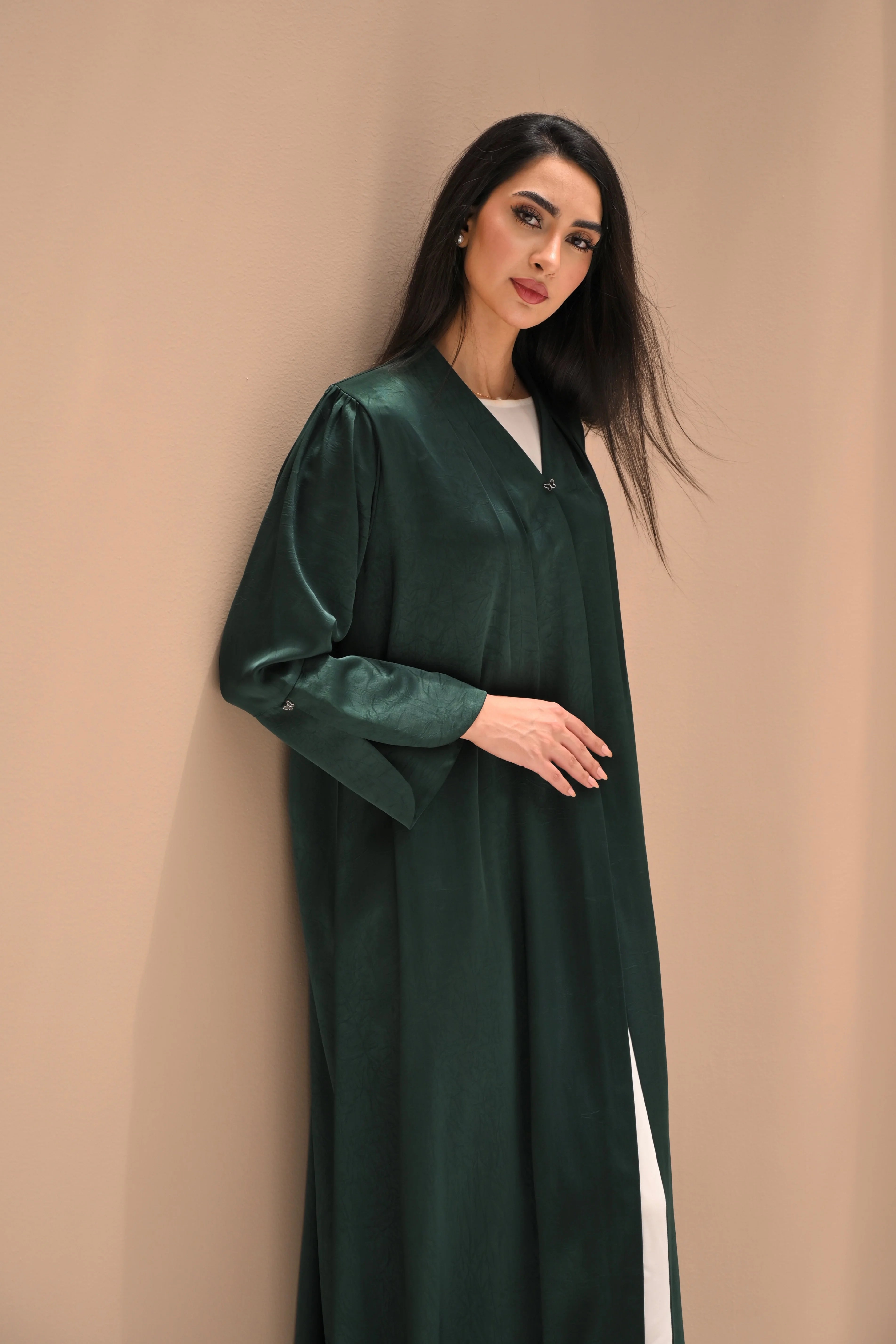 Luxury Plain Nida Abaya in Mauve Color with Elegant Emirati Design by Al Anood