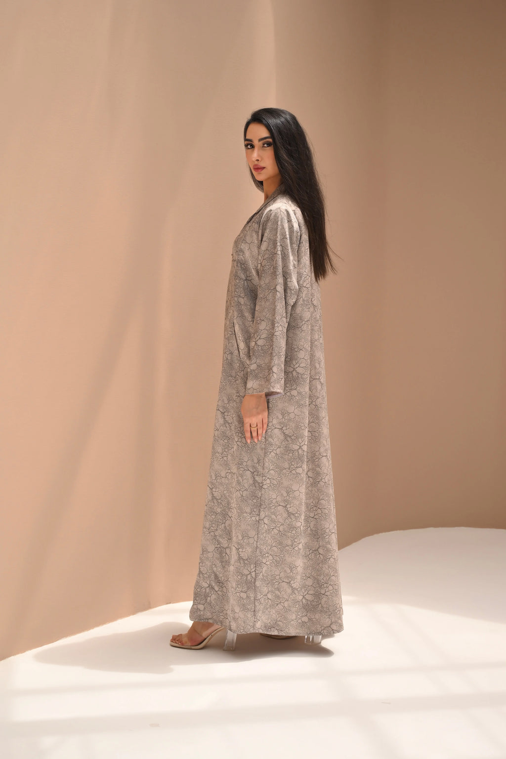 Premium Emirati Printed Abaya with Artistic Floral Design and Relaxed Fit