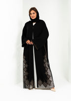 VIP black abaya with bronze embroidery and organza details