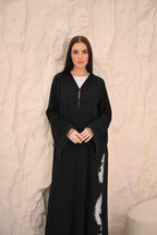 Full length black Nida abaya evening wear — Al Anood luxury Emirati abayas