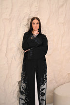 Sheer side panel detail luxury black Nida abaya — Al Anood UAE