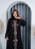 nida fabric abaya with floral embroidery detail