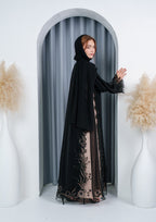 premium nida fabric abaya with layered sheer effect