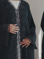 Black Nida abaya with embroidered chest and sleeves
