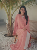 Luxury Coral Pink Nida Abaya with Laser Cut & Aari Embroidery