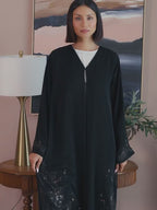 Luxury black Emirati abaya with embroidered details