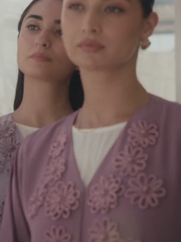 Colored Emirati abaya with elegant hand embroidery on chest and sleeves